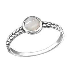 Studio Jewellery Gem Stone Rings | Rings-White Shell Banded Silver Ring