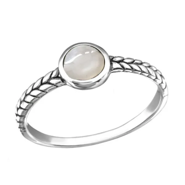 Studio Jewellery Gem Stone Rings | Rings-White Shell Banded Silver Ring