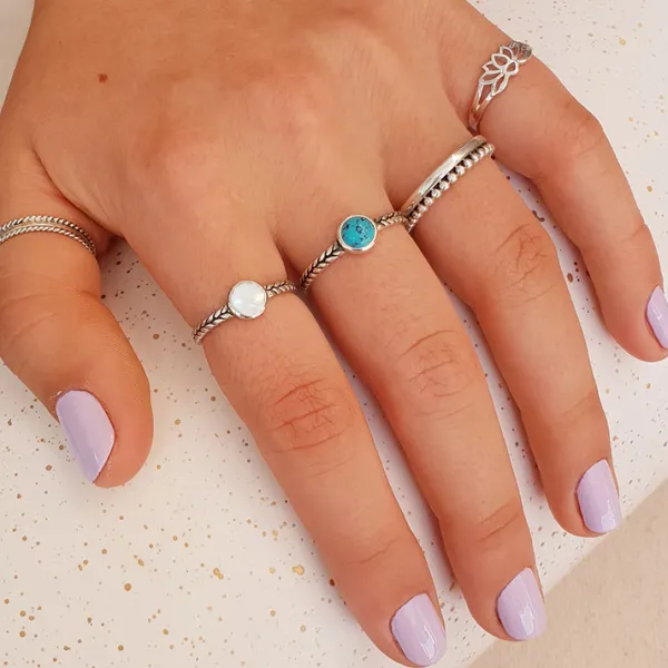 Studio Jewellery Gem Stone Rings | Rings-White Shell Banded Silver Ring