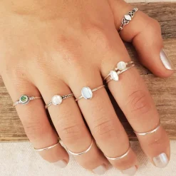 Studio Jewellery Gem Stone Rings | Rings-White Shell Banded Silver Ring