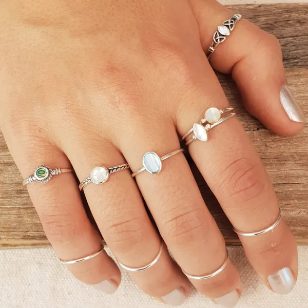 Studio Jewellery Gem Stone Rings | Rings-White Shell Banded Silver Ring