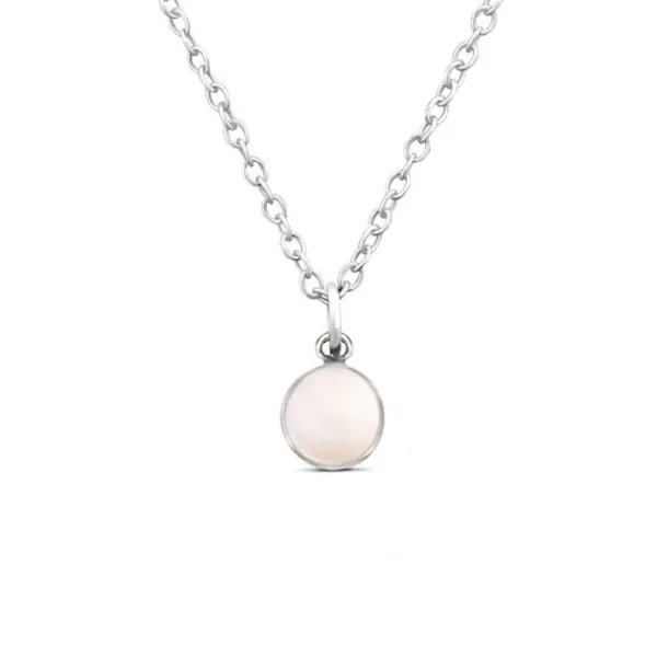 Studio Jewellery Necklaces-White Shell Disc Charm Silver Pendant Necklace
