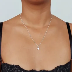 Studio Jewellery Necklaces-White Shell Disc Charm Silver Pendant Necklace