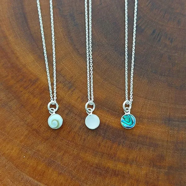Studio Jewellery Necklaces-White Shell Disc Charm Silver Pendant Necklace