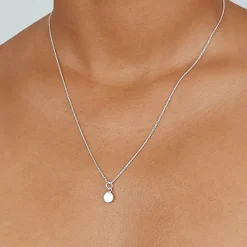 Studio Jewellery Necklaces-White Shell Disc Charm Silver Pendant Necklace