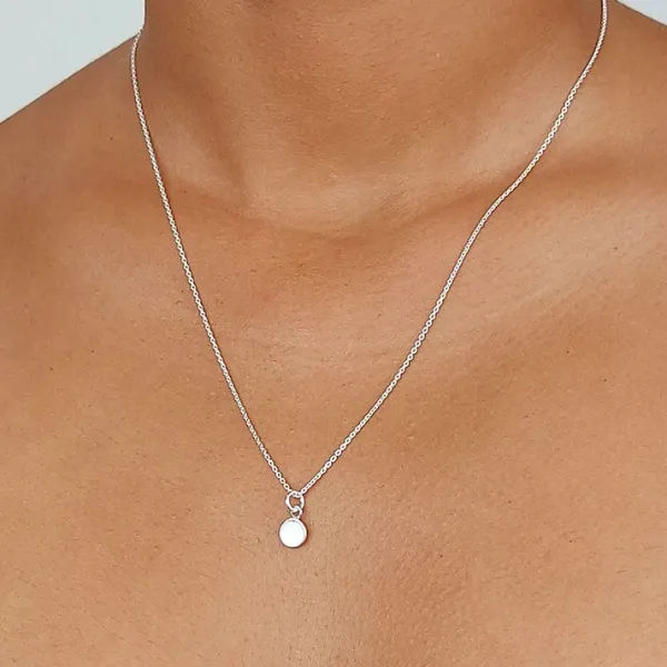 Studio Jewellery Necklaces-White Shell Disc Charm Silver Pendant Necklace