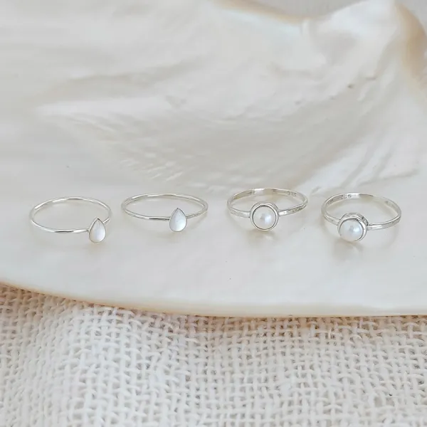 Studio Jewellery Gem Stone Rings | Rings-White Shell Pear Shaped Silver Ring