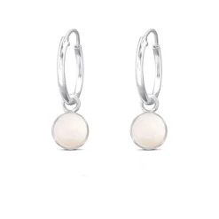 Studio Jewellery Hoop Earrings | Earrings-White Shells Disc Charm Silver Hoop Earrings
