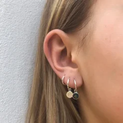 Studio Jewellery Hoop Earrings | Earrings-White Shells Disc Charm Silver Hoop Earrings
