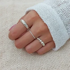 Studio Jewellery Rings-White Strip Silver Ring