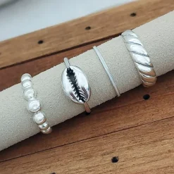 Studio Jewellery Rings-White Strip Silver Ring