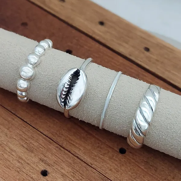 Studio Jewellery Rings-White Strip Silver Ring
