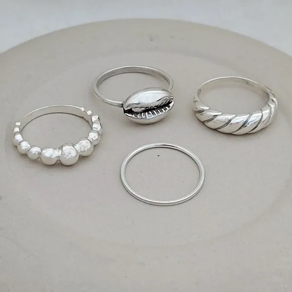 Studio Jewellery Rings-White Strip Silver Ring